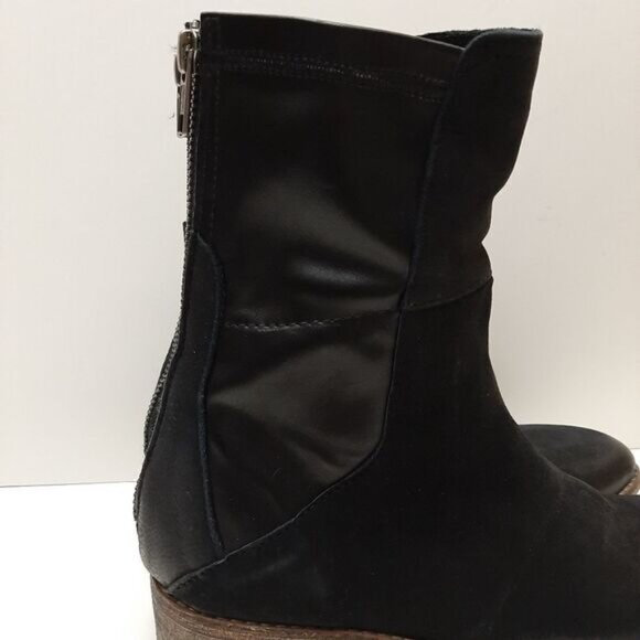 REBELS Mixed Media Short Boots Soft Genuine Leather Modern Black Sz 6 M - Picture 4 of 16